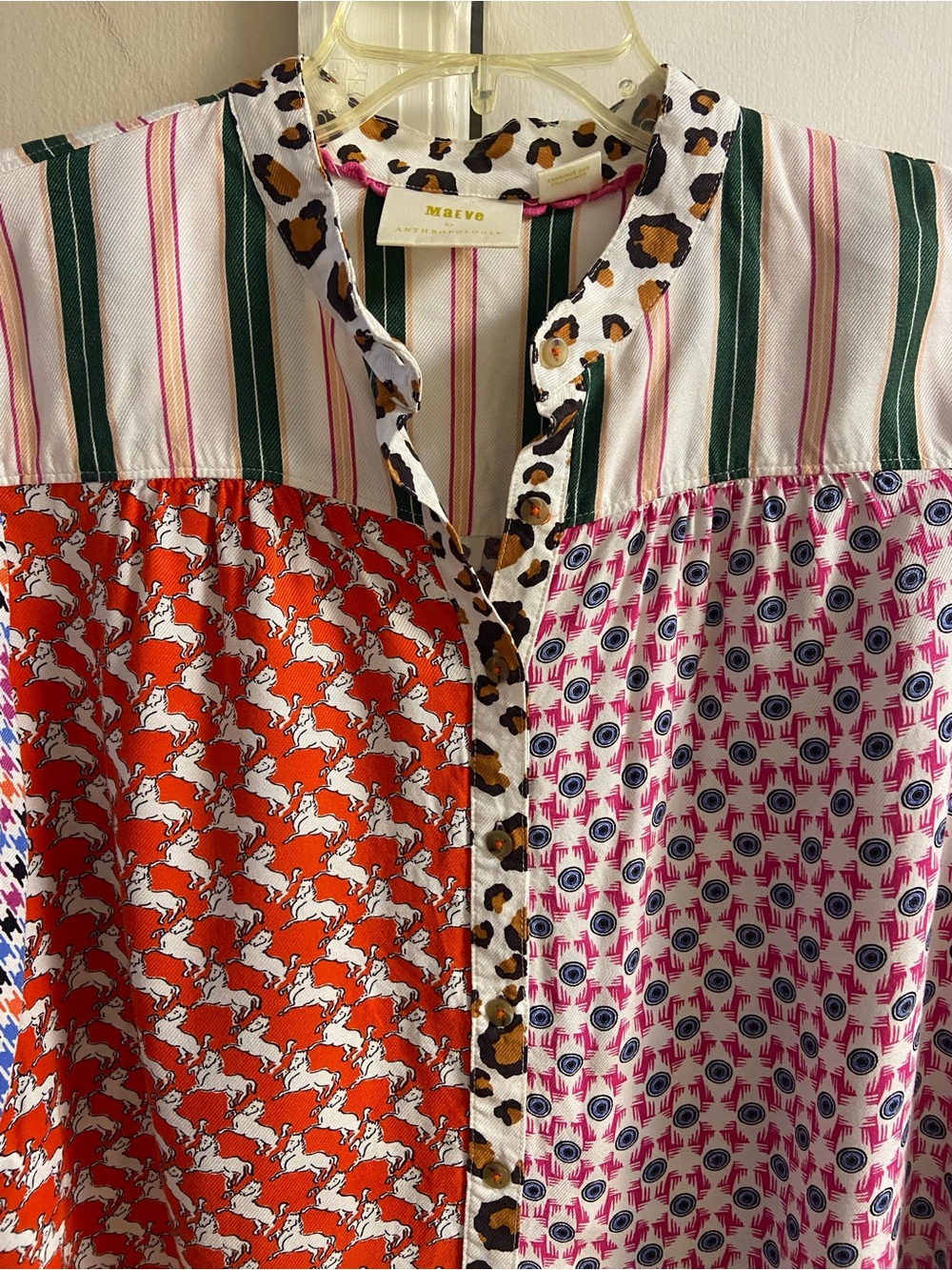 Maeve Anthropologie Bernadette mixed print button front Top Blouse Medium - Picture 6 of 11